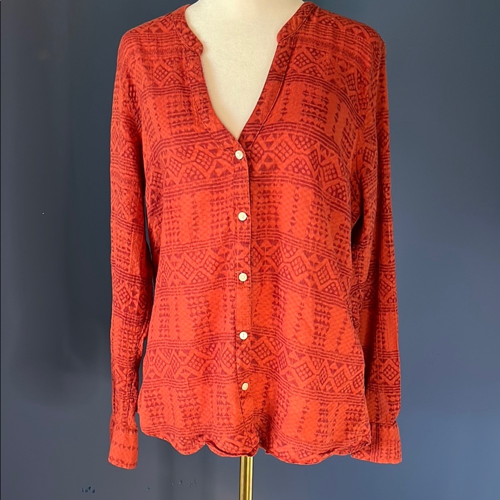Peter Dunham for Lucky Brand rusty/deep red gauzy tunic blouse, button front